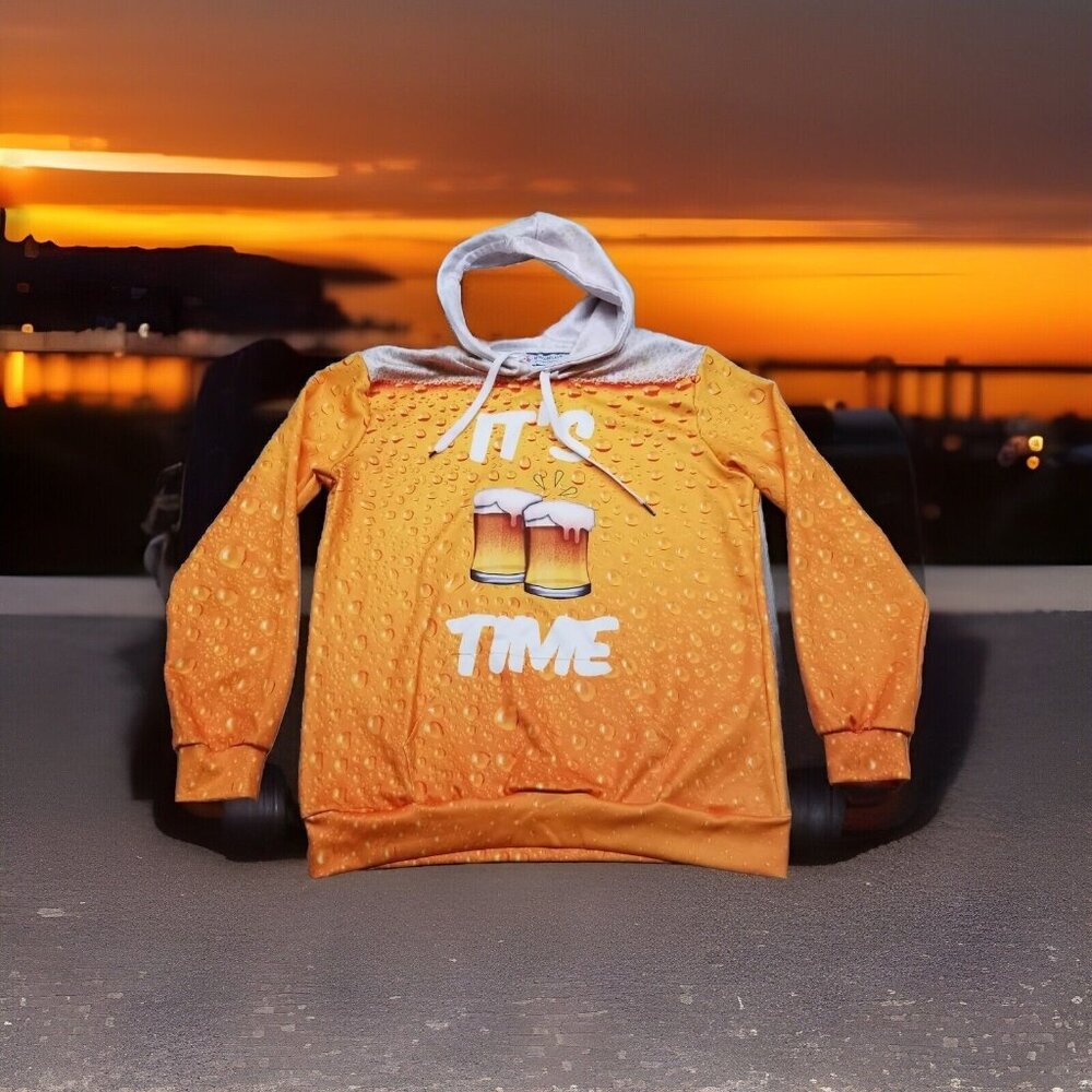 ✅It’s Beer Time Full Over Print 3D Digital Printed Hoodie NewCosplay Men’s L